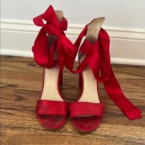 Red satin Women's Bow Heels